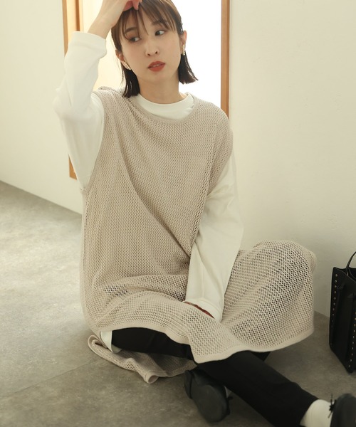 ElegChic(エレグシック)の「メッシュニット ロング ベスト(ベスト・レディース・ライトグレー/杢グレー/ブラック・M/XL/4L)」の7枚目の写真
