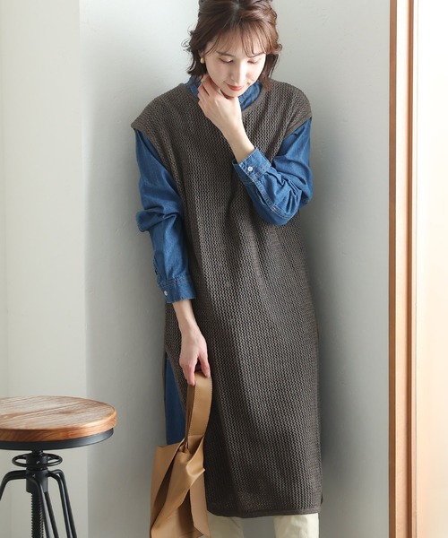ElegChic(エレグシック)の「メッシュニット ロング ベスト(ベスト・レディース・ライトグレー/杢グレー/ブラック・M/XL/4L)」の8枚目の写真