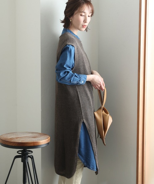 ElegChic(エレグシック)の「メッシュニット ロング ベスト(ベスト・レディース・ライトグレー/杢グレー/ブラック・M/XL/4L)」の9枚目の写真