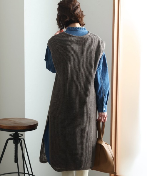 ElegChic(エレグシック)の「メッシュニット ロング ベスト(ベスト・レディース・ライトグレー/杢グレー/ブラック・M/XL/4L)」の10枚目の写真