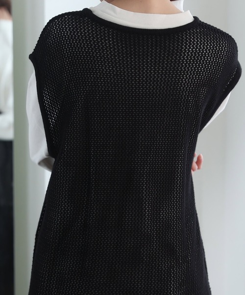 ElegChic(エレグシック)の「メッシュニット ロング ベスト(ベスト・レディース・ライトグレー/杢グレー/ブラック・M/XL/4L)」の12枚目の写真
