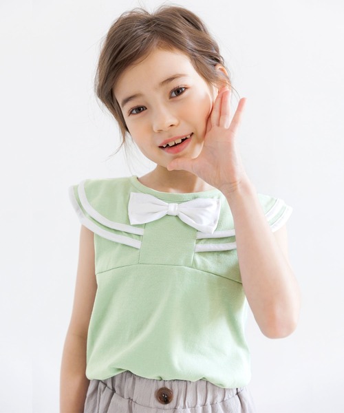 Bee des Bee（ビーデスビー）の「ノースリーブセーラー風トップス（タンクトップ・キッズ・サックスブルー/ミント/ラベンダー・110cm/100cm/120cm/130cm/140cm/150cm）」の2枚目の写真