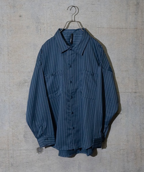 JOHN'S CLOSET（ジョンズクローゼット）の「【i】ポリピンストライプワークシャツ（シャツ/ブラウス・メンズ・チャコールグレー/グリーン/グレー/ブラック/ネイビー/ホワイト・LARGE/X-LARGE/MEDIUM）」の6枚目の写真