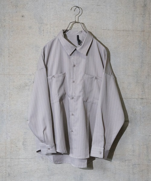 JOHN'S CLOSET（ジョンズクローゼット）の「【i】ポリピンストライプワークシャツ（シャツ/ブラウス・メンズ・チャコールグレー/グリーン/グレー/ブラック/ネイビー/ホワイト・LARGE/X-LARGE/MEDIUM）」の4枚目の写真