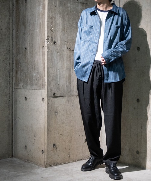 JOHN'S CLOSET（ジョンズクローゼット）の「【i】ポリピンストライプワークシャツ（シャツ/ブラウス・メンズ・チャコールグレー/グリーン/グレー/ブラック/ネイビー/ホワイト・LARGE/X-LARGE/MEDIUM）」の8枚目の写真