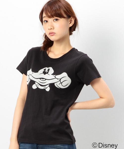 coen（コーエン）の「コーエン別注Disney（ディズニー）Mickey抜染プリントＴシャツ（Tシャツ/カットソー・レディース・ブラック/ネイビー・LARGE/MEDIUM）」の2枚目の写真