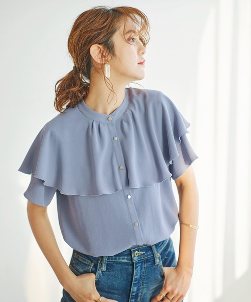 GeeRA（ジーラ）の「ケープデザインブラウス（シャツ/ブラウス・レディース・オフホワイト/ブルー/ブラック/ミント・MEDIUM/LARGE/X-LARGE）」の13枚目の写真