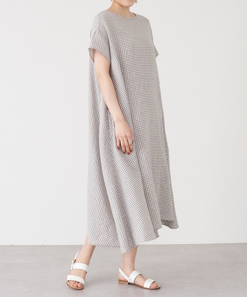 BEARDSLEY（ビアズリー）の「コットンリネンギンガムチェックワンピース（ワンピース・レディース・グレー/ブラック・FREE）」の8枚目の写真
