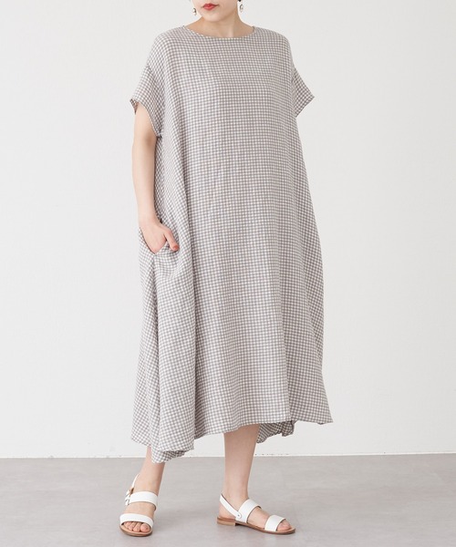 BEARDSLEY（ビアズリー）の「コットンリネンギンガムチェックワンピース（ワンピース・レディース・グレー/ブラック・FREE）」の7枚目の写真