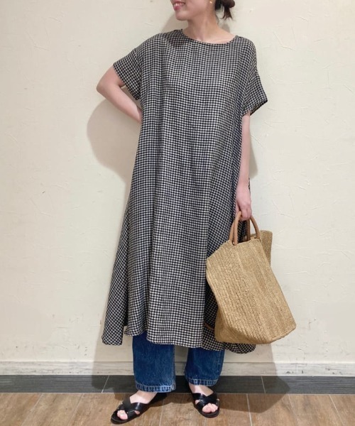BEARDSLEY（ビアズリー）の「コットンリネンギンガムチェックワンピース（ワンピース・レディース・グレー/ブラック・FREE）」の3枚目の写真