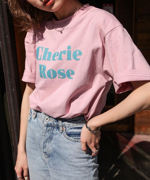 Chillfar（チルファー）の「アソートロゴTシャツ/コットン100％（Tシャツ/カットソー・レディース・ピンク/ホワイト×グリーン/ホワイト×ブルー/ホワイト×ブラック/ホワイト系/アイボリー系/アイボリー系1/アイボリー系2/ブルー/グリーン/オートミール/チャコール/ホワイト×レッド/クリーム/パープル/ネイビー/ブラウン/グリーン系/グリーン系1・FREE）」の19枚目の写真