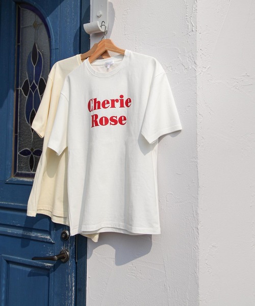 Chillfar（チルファー）の「アソートロゴTシャツ/コットン100％（Tシャツ/カットソー・レディース・ピンク/ホワイト×グリーン/ホワイト×ブルー/ホワイト×ブラック/ホワイト系/アイボリー系/アイボリー系1/アイボリー系2/ブルー/グリーン/オートミール/チャコール/ホワイト×レッド/クリーム/パープル/ネイビー/ブラウン/グリーン系/グリーン系1・FREE）」の21枚目の写真