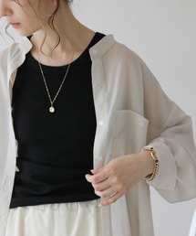 WEB限定 シアーストライプバンドカラーオーバーシャツ