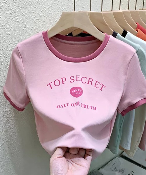 Auntie Rosa(アンティローザ)の「リブカラーチビTシャツ(Tシャツ/カットソー・レディース・ホワイト/ピンク・FREE)」の3枚目の写真