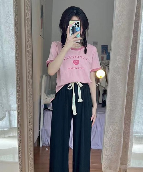 Auntie Rosa(アンティローザ)の「リブカラーチビTシャツ(Tシャツ/カットソー・レディース・ホワイト/ピンク・FREE)」の10枚目の写真