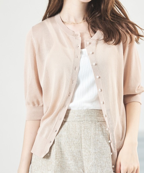 acro（アクロ）の「パールボタンシアーカーディガン/AC1451（カーディガン/ボレロ・レディース・ピンク/ブラック/グリーン/ベージュ/アイボリー・ﾌﾘ-）」の4枚目の写真