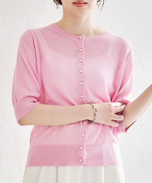 acro（アクロ）の「パールボタンシアーカーディガン/AC1451（カーディガン/ボレロ・レディース・ピンク/ブラック/グリーン/ベージュ/アイボリー・ﾌﾘ-）」の5枚目の写真