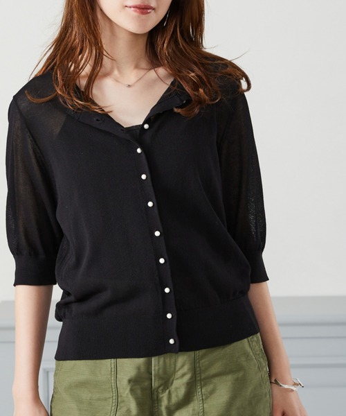 acro（アクロ）の「パールボタンシアーカーディガン/AC1451（カーディガン/ボレロ・レディース・ピンク/ブラック/グリーン/ベージュ/アイボリー・ﾌﾘ-）」の3枚目の写真