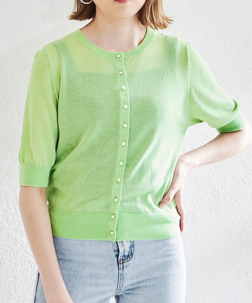 acro（アクロ）の「パールボタンシアーカーディガン/AC1451（カーディガン/ボレロ・レディース・ピンク/ブラック/グリーン/ベージュ/アイボリー・ﾌﾘ-）」の11枚目の写真