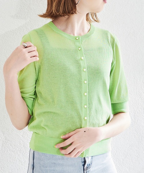 acro（アクロ）の「パールボタンシアーカーディガン/AC1451（カーディガン/ボレロ・レディース・ピンク/ブラック/グリーン/ベージュ/アイボリー・ﾌﾘ-）」の12枚目の写真