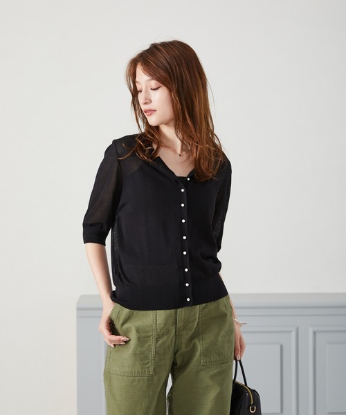 acro（アクロ）の「パールボタンシアーカーディガン/AC1451（カーディガン/ボレロ・レディース・ピンク/ブラック/グリーン/ベージュ/アイボリー・ﾌﾘ-）」の22枚目の写真