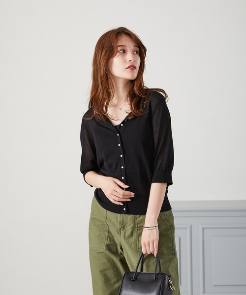 acro（アクロ）の「パールボタンシアーカーディガン/AC1451（カーディガン/ボレロ・レディース・ピンク/ブラック/グリーン/ベージュ/アイボリー・ﾌﾘ-）」の21枚目の写真