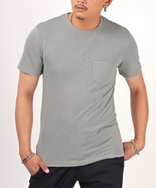 LUXSTYLE(ラグスタイル)の「無地ポケット付きクルーネック半袖Tシャツ(Tシャツ/カットソー・メンズ・ホワイト/ブラック/ネイビー/グレー/カーキ/イエロー系その他/ピンク系その他/ライトピンク・L/XL/M)」の4枚目の写真