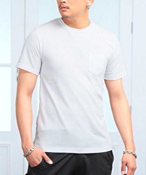 LUXSTYLE(ラグスタイル)の「無地ポケット付きクルーネック半袖Tシャツ(Tシャツ/カットソー・メンズ・ホワイト/ブラック/ネイビー/グレー/カーキ/イエロー系その他/ピンク系その他/ライトピンク・L/XL/M)」の2枚目の写真