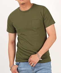 無地ポケット付きクルーネック半袖Tシャツ