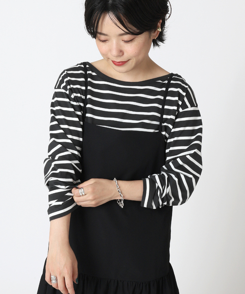 B.C STOCK（ベーセーストック）の「クルーネック ボーダーロンT（Tシャツ/カットソー・レディース・ブラック/パープル/ネイビー・FREE）」の2枚目の写真