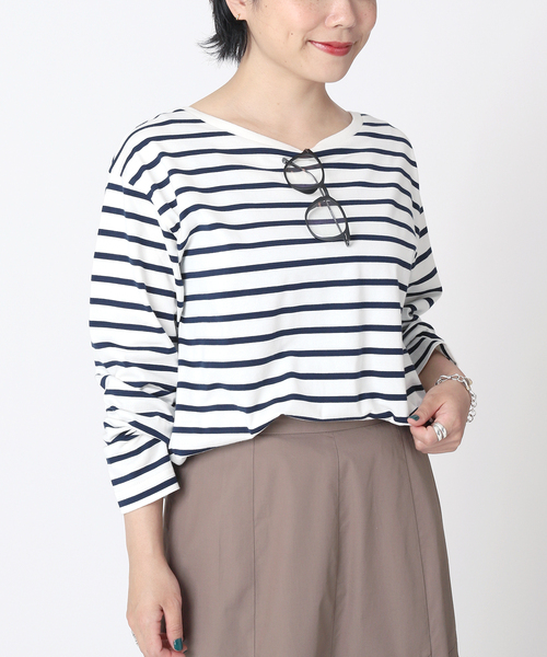 B.C STOCK（ベーセーストック）の「クルーネック ボーダーロンT（Tシャツ/カットソー・レディース・ブラック/パープル/ネイビー・FREE）」の7枚目の写真