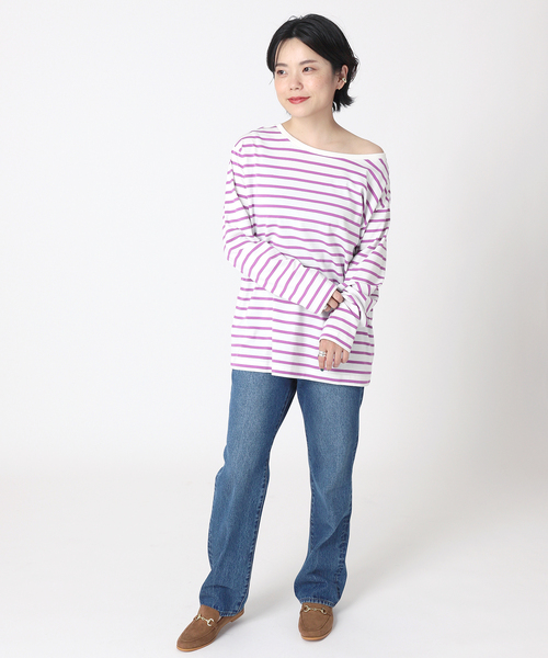 B.C STOCK（ベーセーストック）の「クルーネック ボーダーロンT（Tシャツ/カットソー・レディース・ブラック/パープル/ネイビー・FREE）」の11枚目の写真