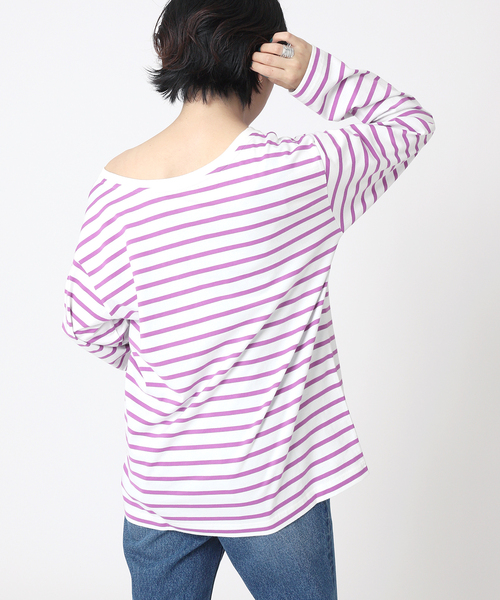 B.C STOCK（ベーセーストック）の「クルーネック ボーダーロンT（Tシャツ/カットソー・レディース・ブラック/パープル/ネイビー・FREE）」の12枚目の写真