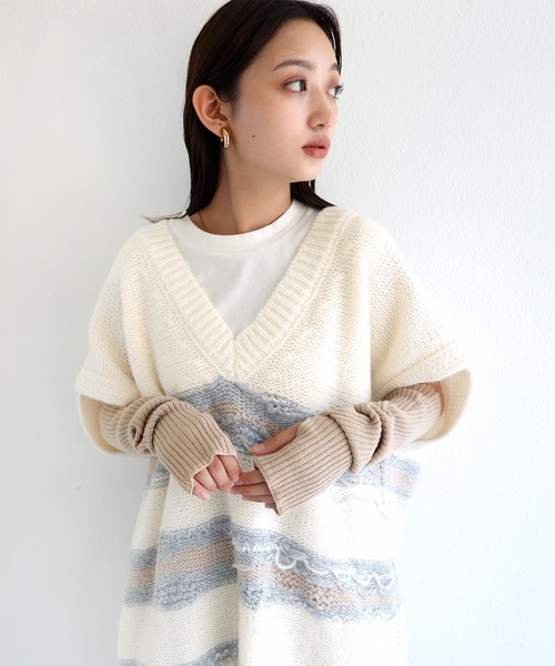 andme（アンドミー）の「リブニットアームウォーマー（アームカバー・レディース・オレンジ/チャコールグレー/ライトベージュ/グリーン/ピンク/ブルー/ベージュ・FREE）」の8枚目の写真