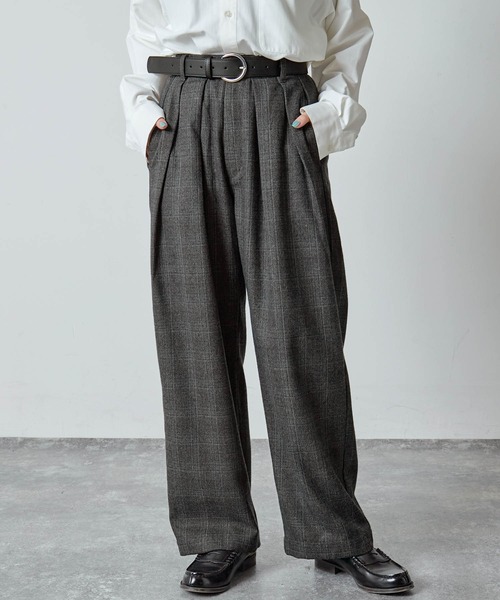DOUBLE STANDARD CLOTHING】イエローチェックハイウェストワイド