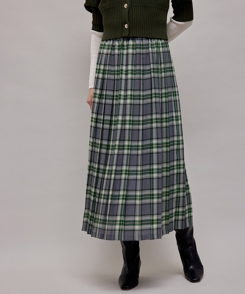 ROPE'（ロペ）の「ウールビエラチェックワンウェイプリーツスカート（スカート・レディース・ブラック/グリーン・36/38）」の2枚目の写真