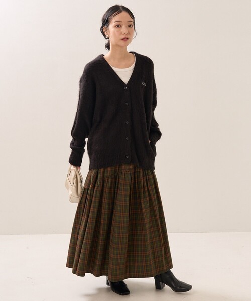 FREAK'S STORE(フリークスストア)の「TOWN CRAFT × FREAK'S STORE/タウンクラフト 別注 カラーモヘヤタッチニットカーディガン(シャギーニット)(カーディガン/ボレロ・レディース・ブラック/グリーン/オレンジ/ピンク/パープル/ベージュ/グレー/オフホワイト・フリ-)」の14枚目の写真