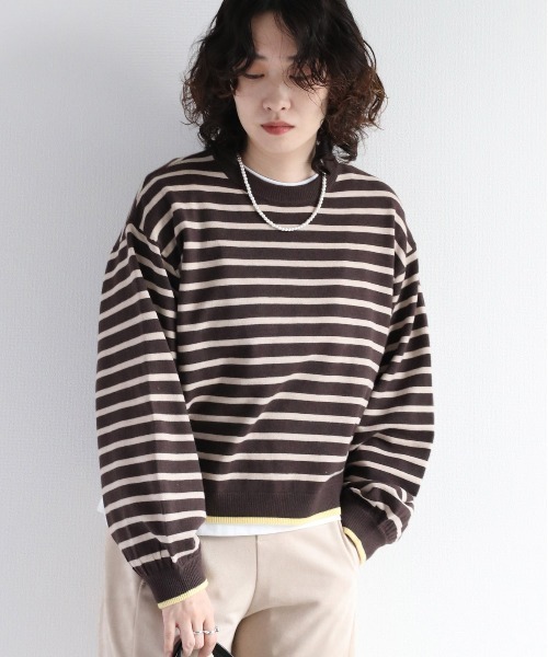 e.r.g*（イーアールジー）の「プレーンボーダーニット（ニット/セーター・レディース・オフホワイト/グリーン/ブラウン/イエロー・M）」の3枚目の写真