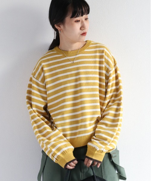 e.r.g*（イーアールジー）の「プレーンボーダーニット（ニット/セーター・レディース・オフホワイト/グリーン/ブラウン/イエロー・M）」の4枚目の写真