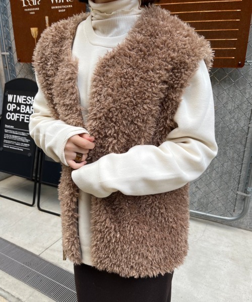 ☆もんじゃ☆ ayane プードルファーベスト サイズ38 モカベージュ