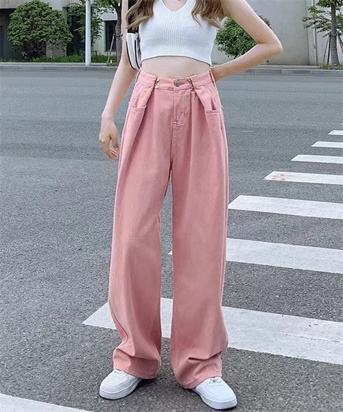 Dream garden（ドリームガーデン）の「ハイウエスト＆タックのルーズデニムパンツ（デニムパンツ・レディース・スミクロ/アイボリー/ブラック/ブルー/サックスブルー/ブルー系その他/ピンク/ターコイズブルー・S/L/XL/2XL/M）」の8枚目の写真