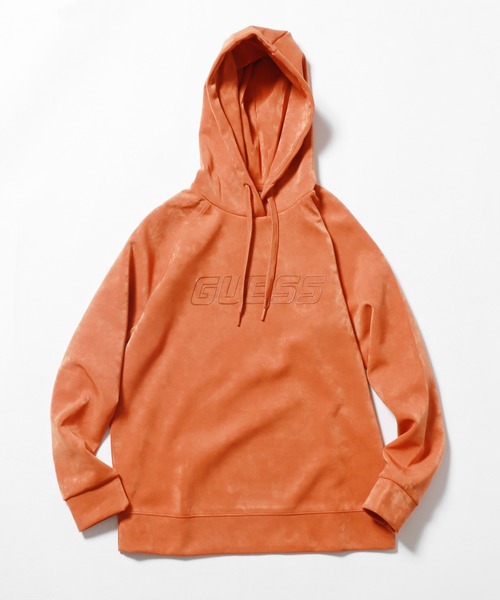 GUESS/ゲス EUPHEMIA HOODED SWEAT プルオーバーパーカー フロントロゴ ラグラン フーディー