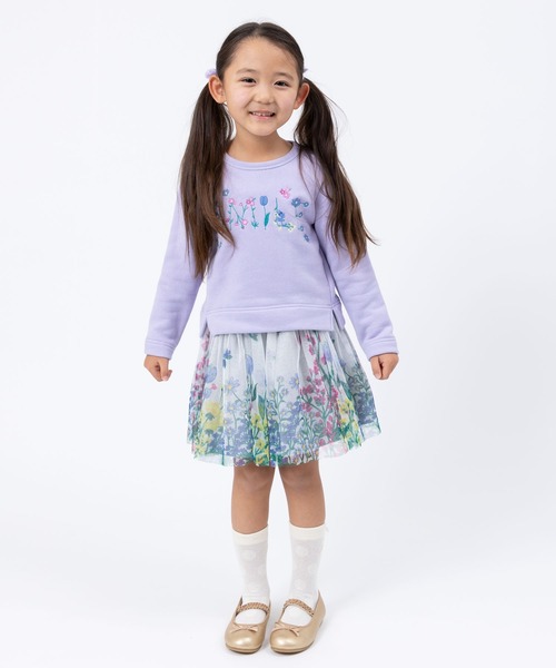 KP（ケーピー）の「花柄転写プリントチュールスカート(100～130)（スカート・キッズ・杢グレー/オフホワイト・110cm/100cm/120cm/130cm）」の3枚目の写真