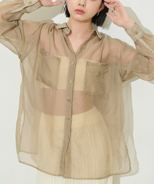 Aunt Marie's（アントマリーズ）の「オーバーサイズシアーシャツ（シャツ/ブラウス・レディース・ベージュ/ピンク/グリーン/アイボリー・FREE）」の5枚目の写真