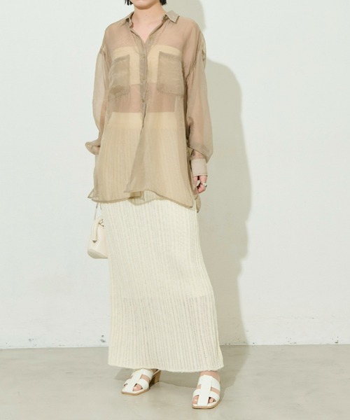 Aunt Marie's（アントマリーズ）の「オーバーサイズシアーシャツ（シャツ/ブラウス・レディース・ベージュ/ピンク/グリーン/アイボリー・FREE）」の7枚目の写真