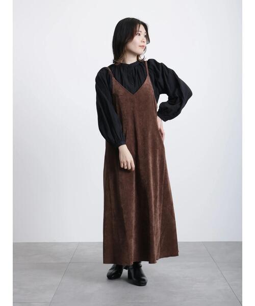 Samansa Mos2 blue（サマンサモスモスブルー）の「細コールキャミワンピース（ワンピース・レディース・キナリ/ブラウン/チャコールグレー・ﾌﾘ-）」の4枚目の写真