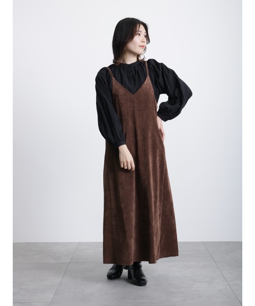 Samansa Mos2 blue（サマンサモスモスブルー）の「細コールキャミワンピース（ワンピース・レディース・キナリ/ブラウン/チャコールグレー・ﾌﾘ-）」の3枚目の写真