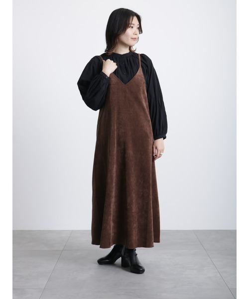 Samansa Mos2 blue（サマンサモスモスブルー）の「細コールキャミワンピース（ワンピース・レディース・キナリ/ブラウン/チャコールグレー・ﾌﾘ-）」の14枚目の写真