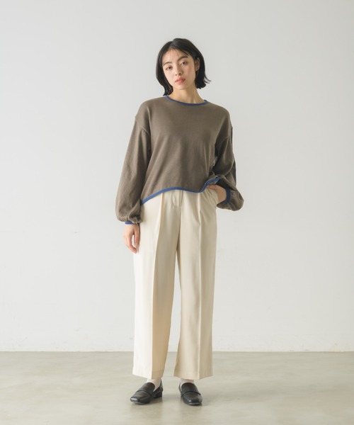 idem(イデム)の「【ZOZOTOWN限定】piping volume sleeve knit/配色ニットトップス(ニット/セーター・レディース・アイボリー/チャコールグレー/ブルー・FREE)」の9枚目の写真