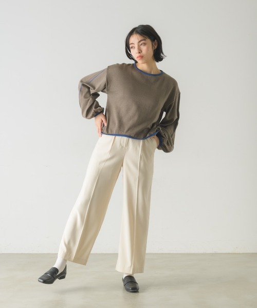 idem(イデム)の「【ZOZOTOWN限定】piping volume sleeve knit/配色ニットトップス(ニット/セーター・レディース・アイボリー/チャコールグレー/ブルー・FREE)」の10枚目の写真